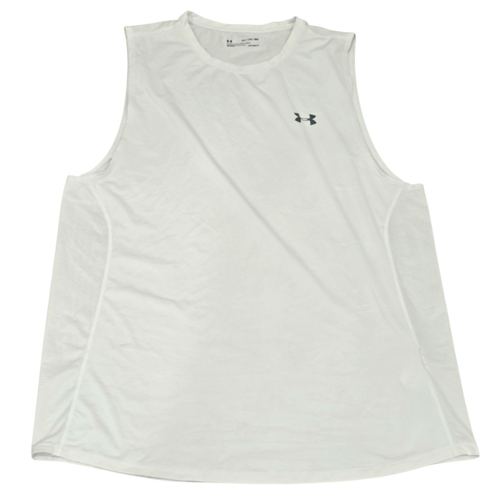 Under Armour HeatGear Fitted Tank Top Mens 2XL White Sleeveless Mesh Workout